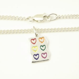 Rainbow heart anklet handmade from sterling silver