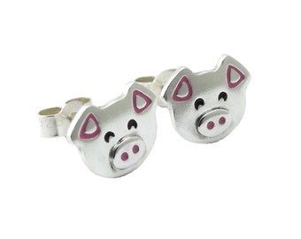 Pig stud earrings handmade from sterling silver