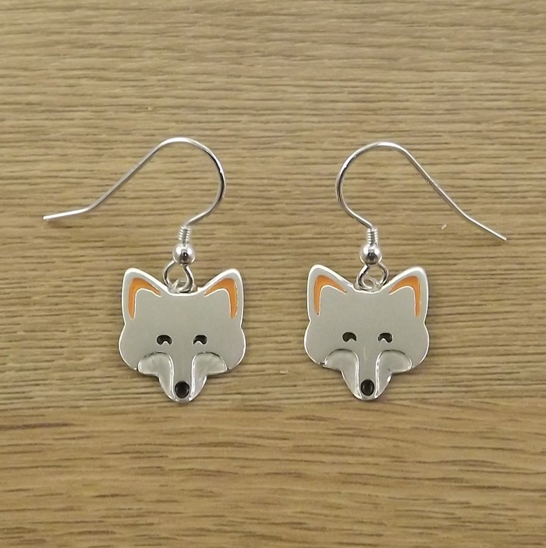 Fox drop earrings handmade from sterling silver image 1