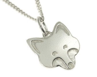 Fox pendant (uncoloured, small),handmade from sterling silver