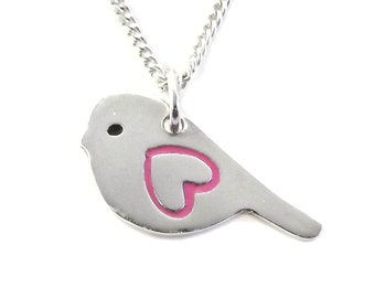 Small bird pendant (coloured), handmade from sterling silver, 6 colours available