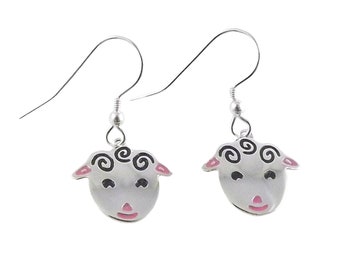 Sheep drop earrings handmade from sterling silver