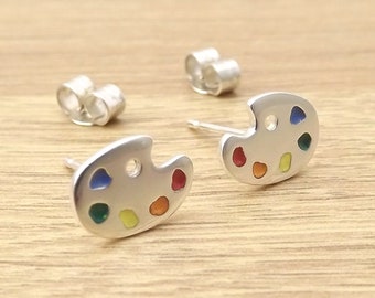 Painter's palette stud earrings handmade from sterling silver