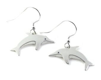 Dolphin drop earrings handmade from sterling silver