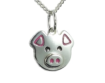 Pig pendant (coloured, small), handmade from sterling silver