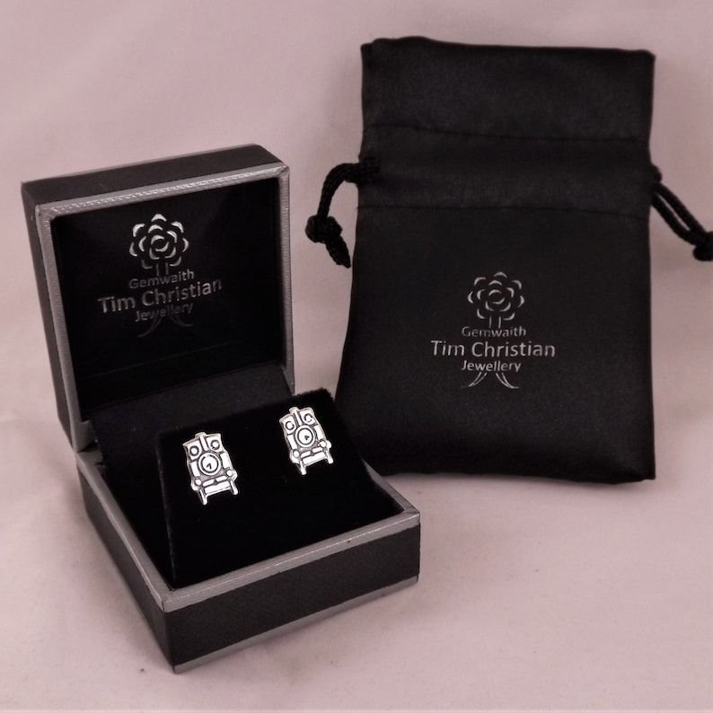 Steam Engine Stud Earrings Silver Railway Jewellery Handmade Steam Train Jewellery Railway Stud Earrings Silver Train Earrings