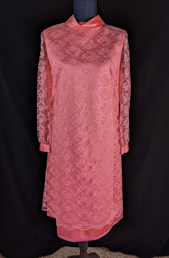 Vintage 1960s Pink Dress Lace Mod