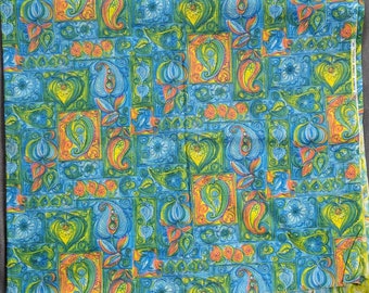 Vintage Mid Century Fabric Remnant Blue Paisly