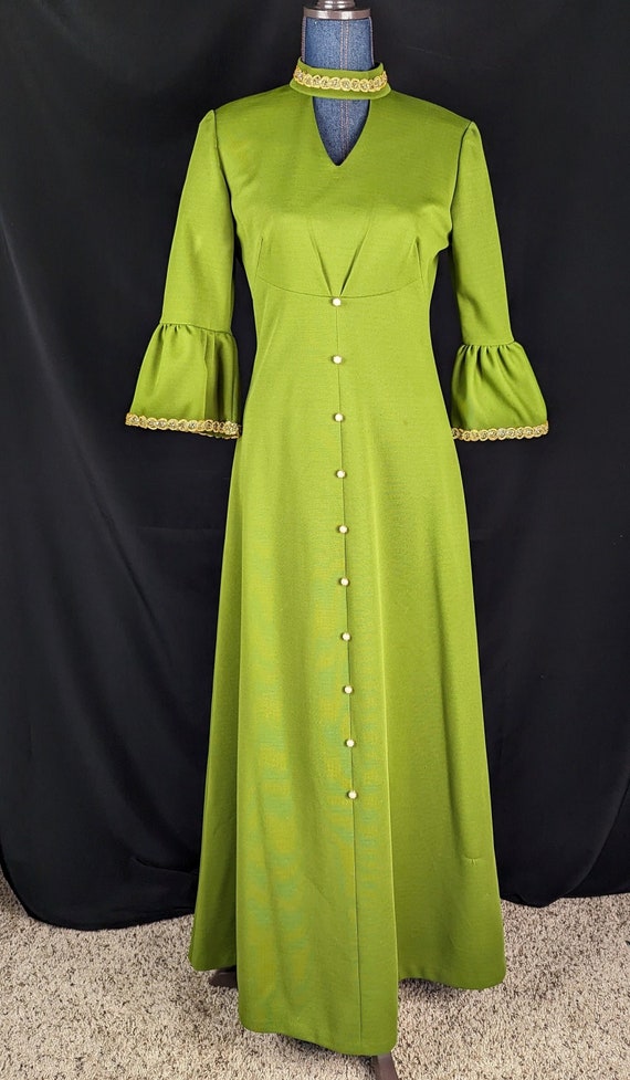 Vintage 1970s | Alfred Shaheen Gold Knit Metallic Floral 2 Piece  - Maxi Dress & Jacket (Rare Larger Size)