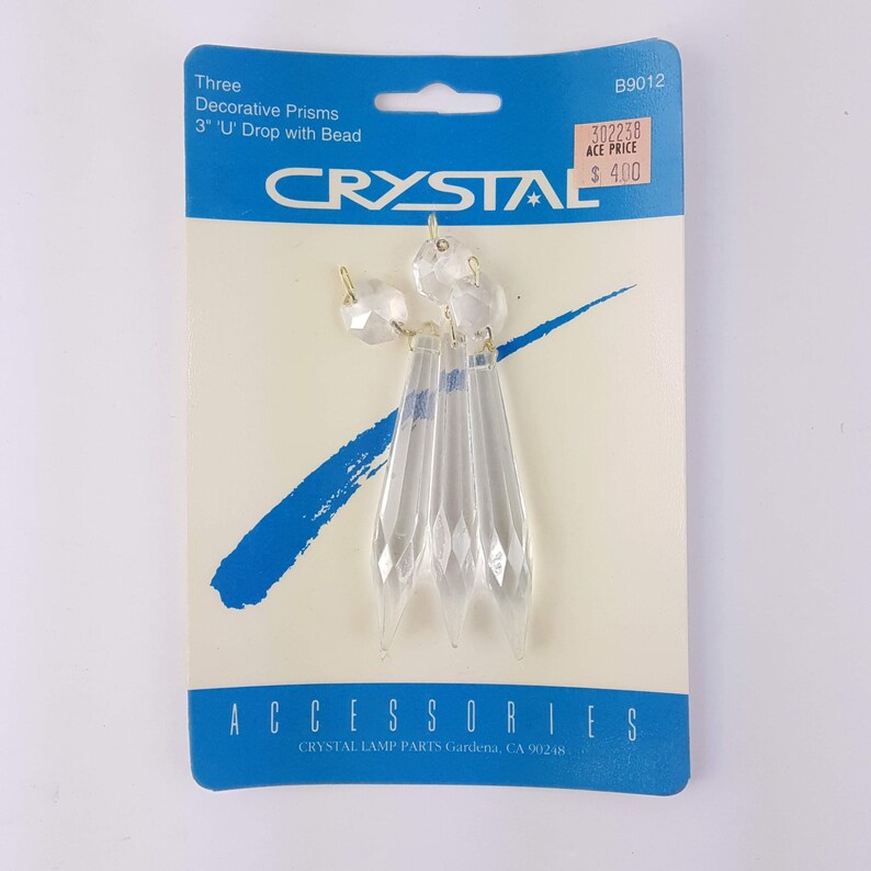 Vintage 3 Clear Glass Crystal U Prisms for Chandelier Lamp New in Package