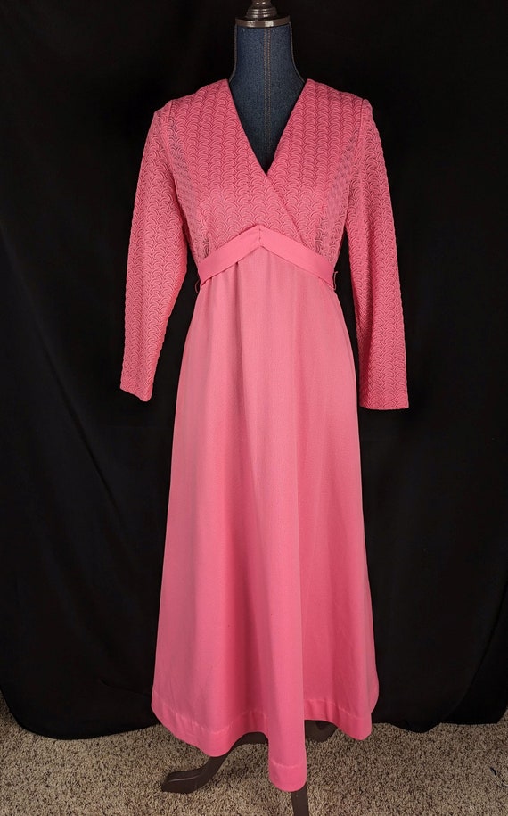 Vintage 1970s Maxi Long Dress Pink Party