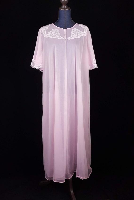 Vintage Long Robe Light Pink Sheer Nylon Chiffon D