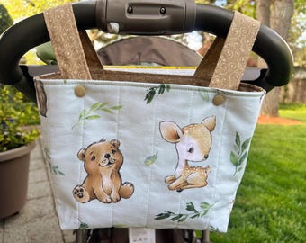 Diaper Bag Stroller Caddy Newborn Boy or Girl Forest Animal Nursery Accessory Baby Shower Gift Crib Storage Shopping Cart Diaper Holder