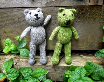 Grey Bear - a cuddly handmade knitted soft toy teddy in natural grey 100% wool