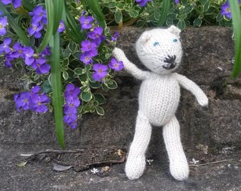 Polar Bear - a hand knitted soft toy teddy in natural cream coloured 100% wool