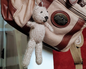 Key Ring Bear - handmade pure wool key clip teddy, rabbit or elephant to decorate a school bag