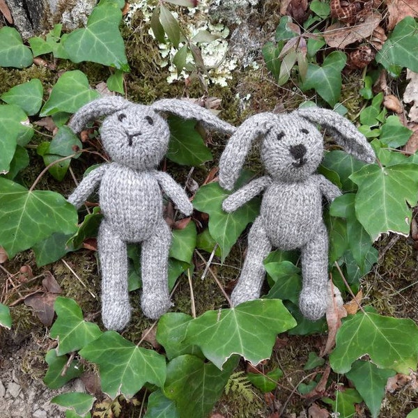 Grey Rabbit - a  hand knitted soft toy bunny in natural coloured 100% wool