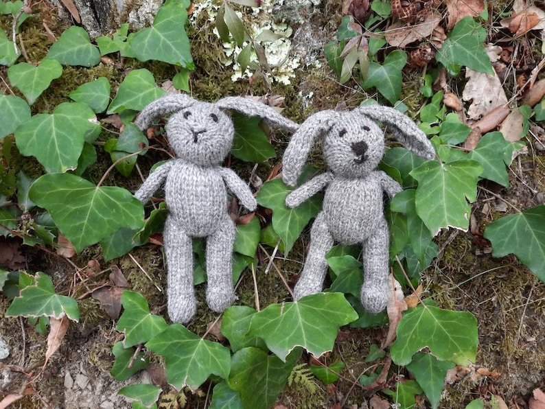 Grey Rabbit a hand knitted soft toy bunny in natural coloured 100% wool image 1