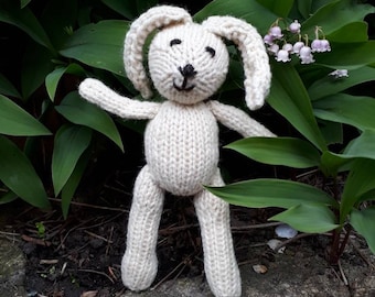 White Rabbit - a hand knitted soft toy bunny in natural cream coloured 100% wool, ideal gift