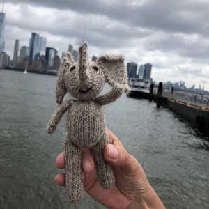 Grey Elephant - a soft toy little elephant hand knitted in 100% naturally coloured wool
