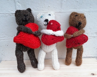 Send a hug to your loved one if you can't be there  with this little hand made teddy bear knitted in pure wool