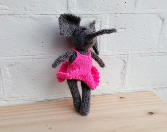 Ballerina soft toy knitted teddy in 100% natural coloured wool with removable two-piece costume, all hand made