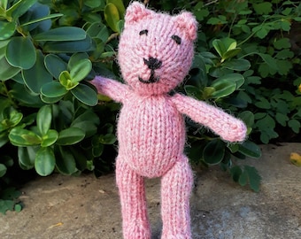 Rose Bear - a hand-knitted soft toy little teddy in pink 100% wool