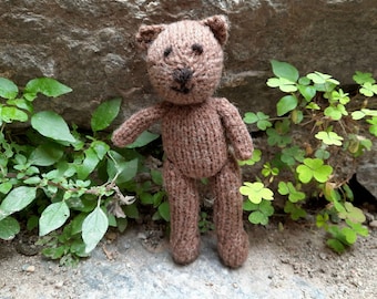 Brown Bear - handmade knitted cute soft toy teddy in a naturally coloured wool