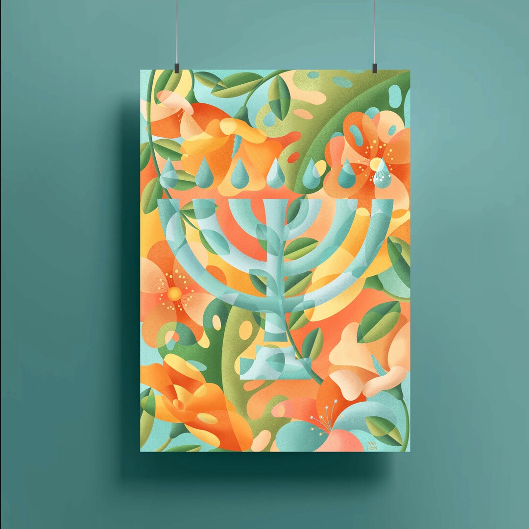 Floral Menorah Art Print: Jewish Home Decor - Etsy