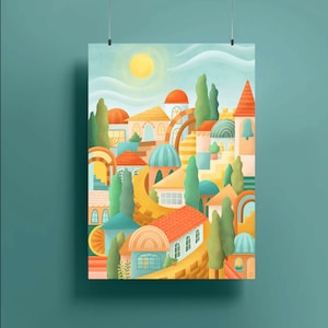 Jerusalem, Fine Art Print, jewish Painting, print on thick paper, Jerusalem old city, Judaica, Jewish Gifts, Poster, modern jewish art
