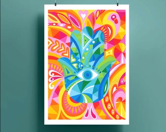 Hamsa, Fine Art Print, Thick Paper, Painting, Fine Art, Wall Hanging, Hamsa Painting, Judaica, Jewish Gifts, Poster, Jewish Art, hamsa hand