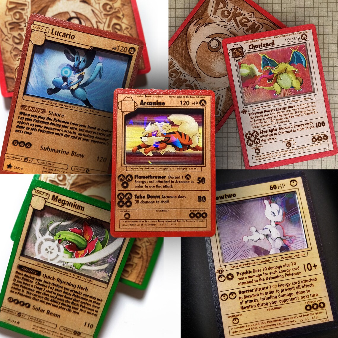Wooden Pokemon Cards With Hand drawn Illustrations Wooden Etsy