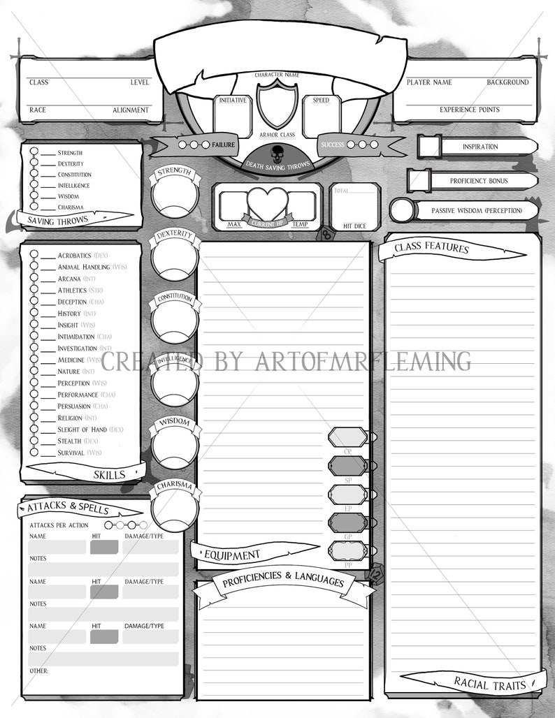 Custom Printable and PDF Fillable DnD 5e Character Sheet 5 | Etsy