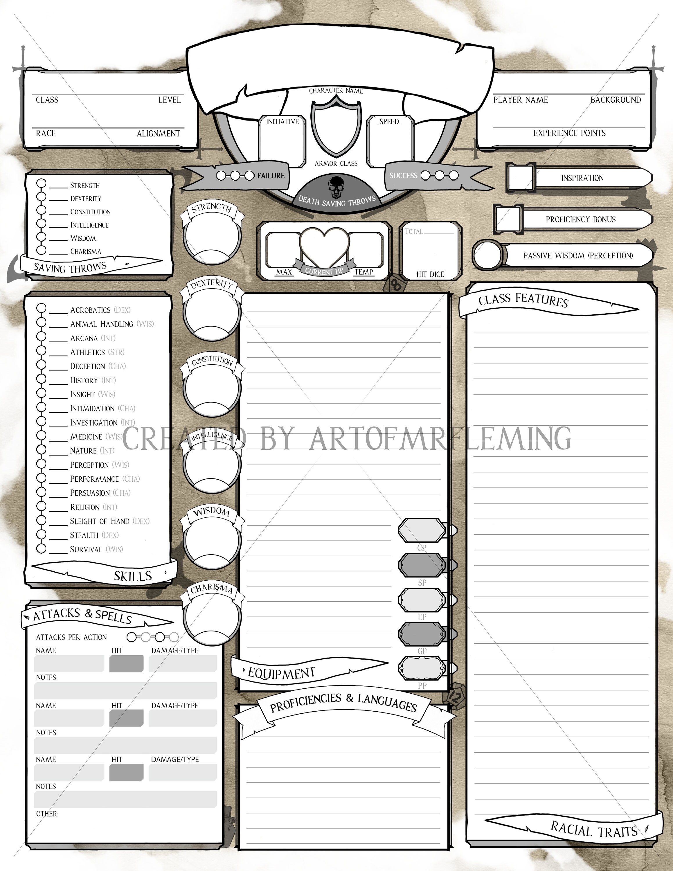 Impresión personalizada y PDF Rellenable DnD 5e Hoja de | Etsy