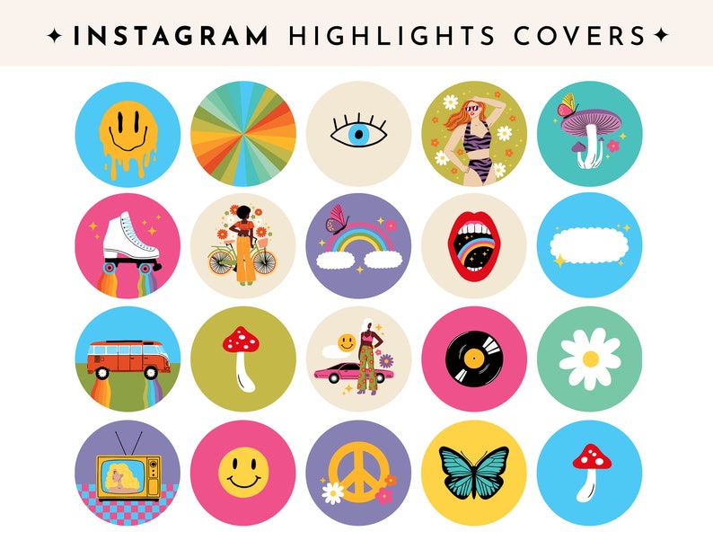 Retro Groovy Instagram Highlight Covers. Psychedelic Hippie Instagram ...