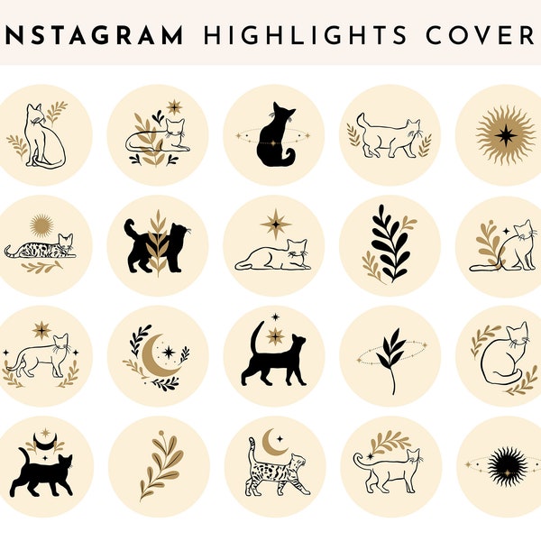 Celestial Cat Mom Instagram Story Template. Cat Lover Instagram Stories Highlight Covers. Cat Pets Vet Blog Logo Social Media Branding Icons