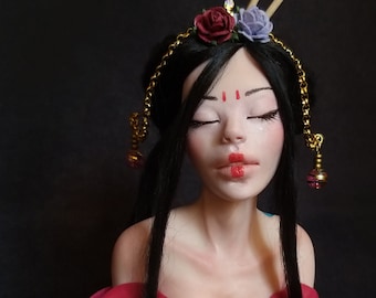 OOAK DOLL Tattooed Geisha polymerclay sculpture by Elettra Land