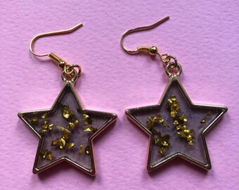 Handmade STAR EARRINGS resin art with gold specks