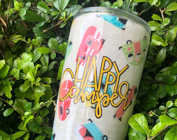 20 oz Stainless Steel Happy Camper Tumbler Glamping RV Camping