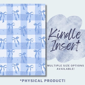 Blue Plaid Bow Kindle Insert, Physical Kindle Insert, Bookish Merch, eReader Accessories, Blue, Dainty, Girly, Bows