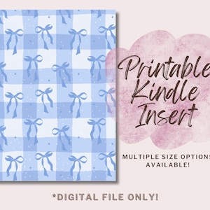 Blue Plaid Bows Kindle Insert, Digital Download, Bookish Merch, eReader Accessories, Blue, Aesthetic, Girly