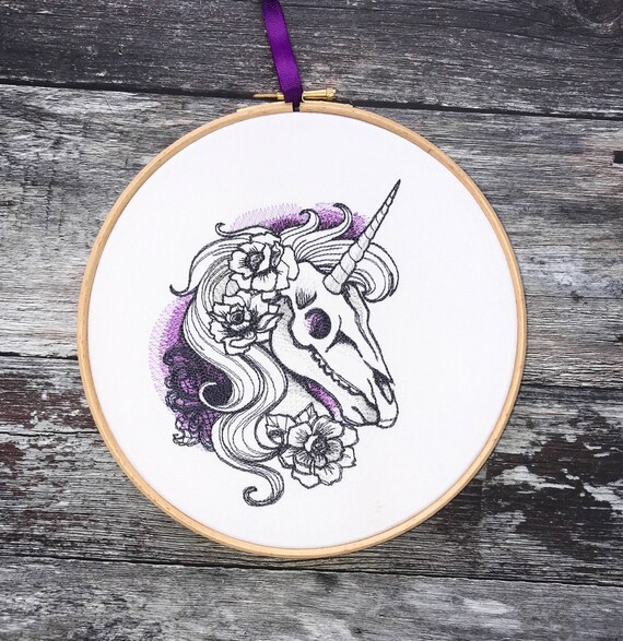 Items similar to unicorn skull embroidery hoop art gothic home decor