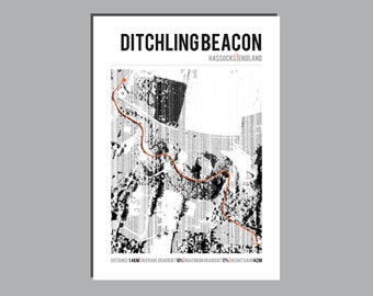 Cycling Art Graphic Print - Uphill Climb - Ditchling Beacon