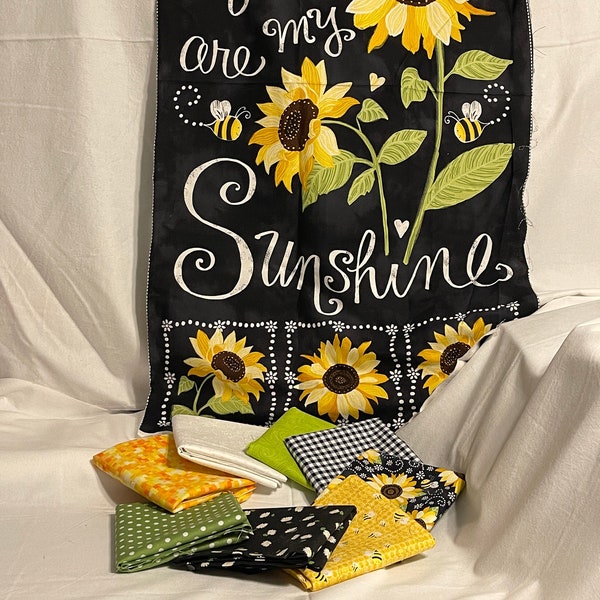 Hello Sunshine, You are my Sunshine Fabric bundle (9), Sunflower Cotton Panel Fabric, Gail Cadden, Honeybee Fabric, Sunflower fabric bundle