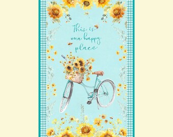 Bicycles on Light Teal or Packed Sunflowers Fabric by the