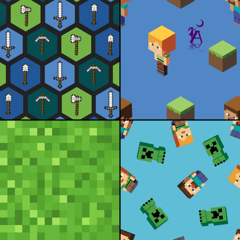Minecraft Fabric Mojang Minecraft Green Pixel Fabric | Etsy