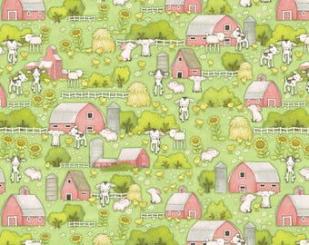 Farm Babies Farm Scene Fabric by the Yard