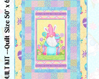 Hoppy Easter Gnomies Easy DIY Beginner QUILT KIT with Henry Glass Fabric and Picture This Pattern by Jude Spero