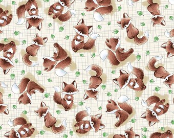 Fox Cotton Fabric, Bunnies by the Bay, Foxes on Taupe, Juvenile Fabric, Rustic Cotton Fabric, Nature fabric, Fox fabric