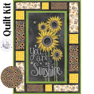 Message Board Quilt Kit- You are my Sunshine Sunflower Panel w/ Flower Market Michael Miller - Confident Beginner Quilt Kit with Rustic Vibe